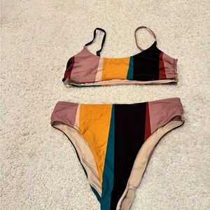 O’Neill Colorblock Stripe Women’s Bikini Set - Yellow, Teal, Black, Mauve